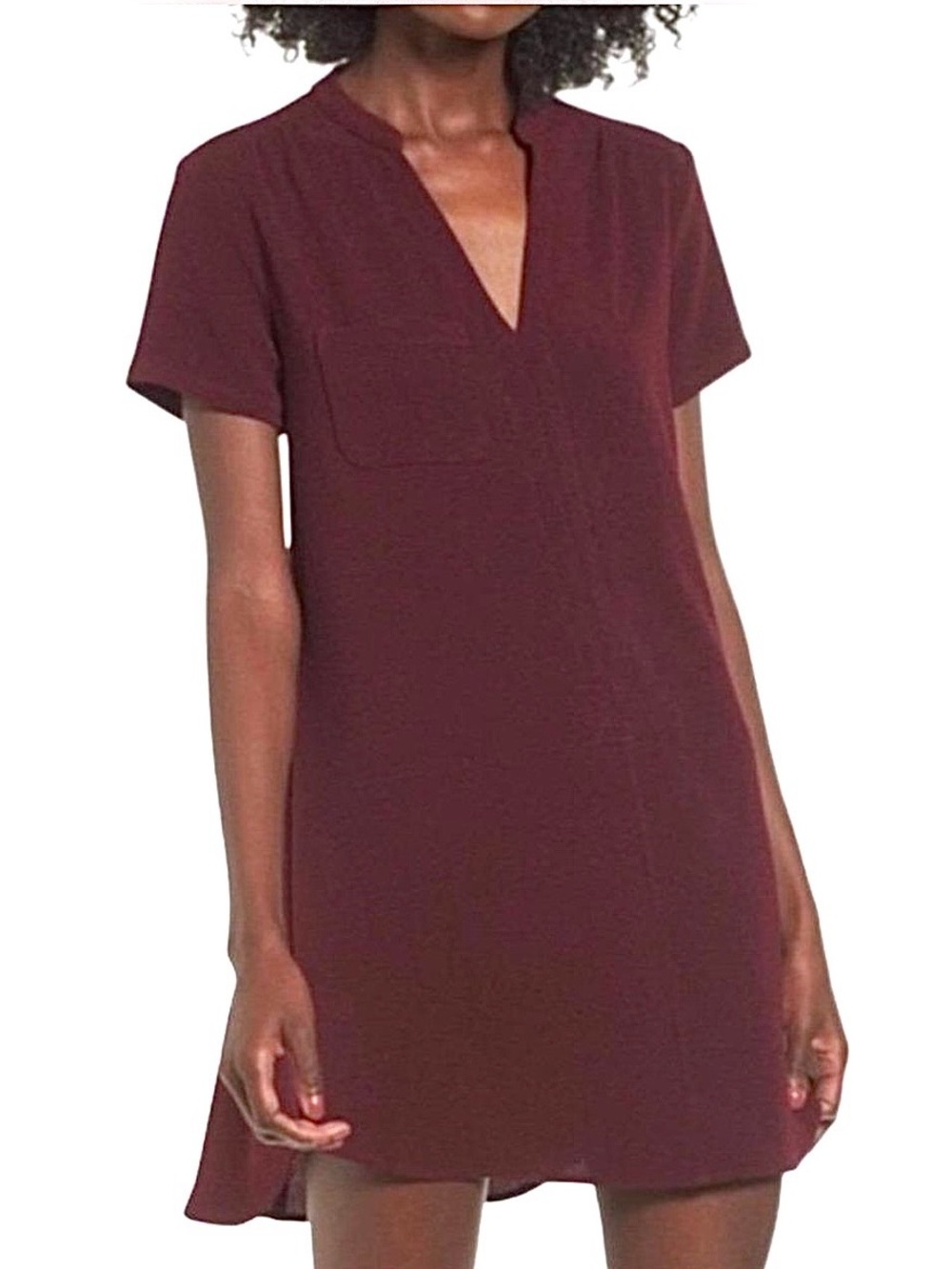 NWT Nordstrom Lush Crepe Shift Dress Size Large Split Neck Short Sleeve Wine